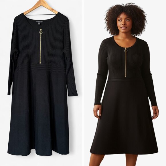 I.N.C. Long Sleeve Black Sweater Dress with Front Zipper and Empire Waist - Picture 1 of 11